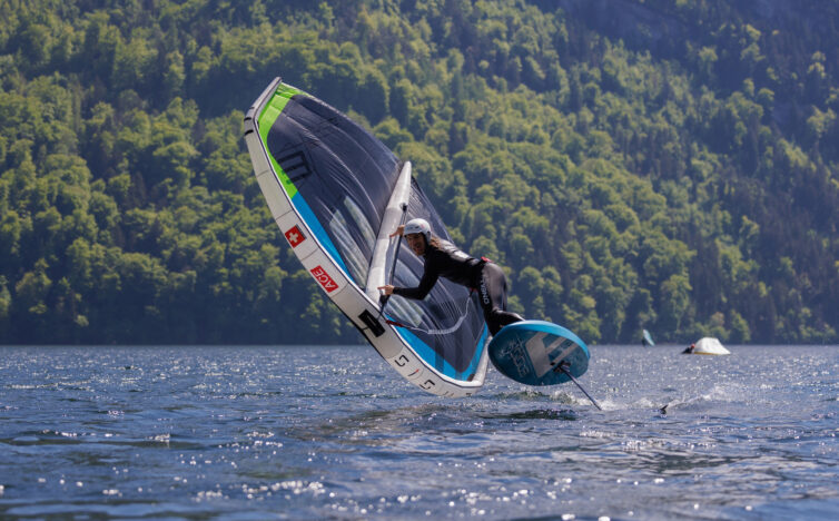 balz jibing on foil in swiss lakes